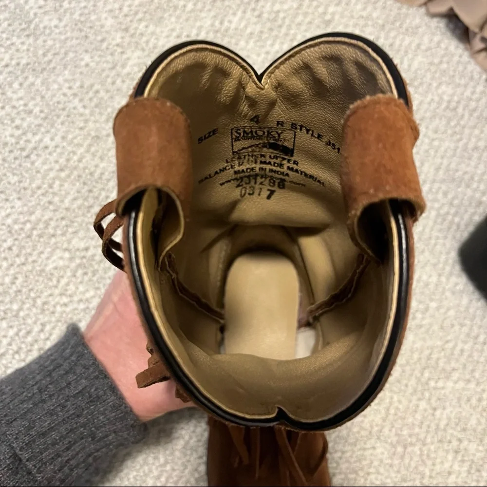 Smoky Mountain Wisteria Suede Studded Kids Brown Western Cowboy Fringe Boots 4